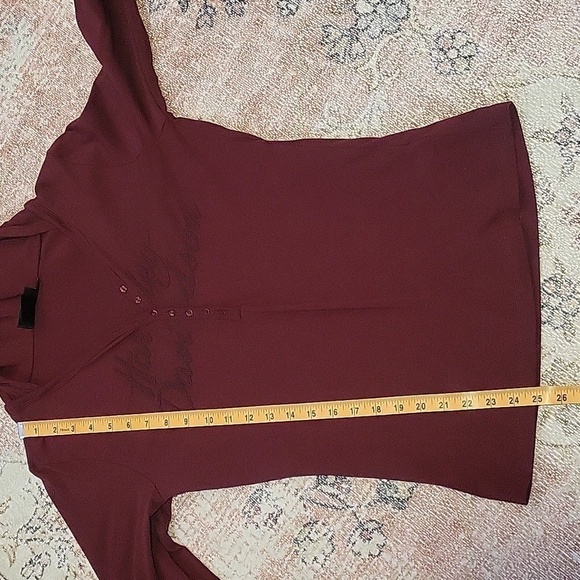 Harley Davidson Maroon Beaded Logo Hooded Stretchy Long Sleeve Button Top Size S - Picture 9 of 11